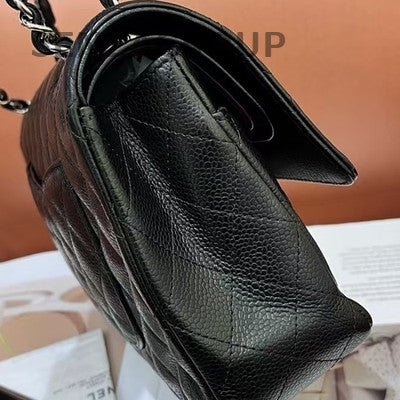 Chanel Classic Flap Medium Black Silver Chain Shoulder Bag Quilted Pattern
