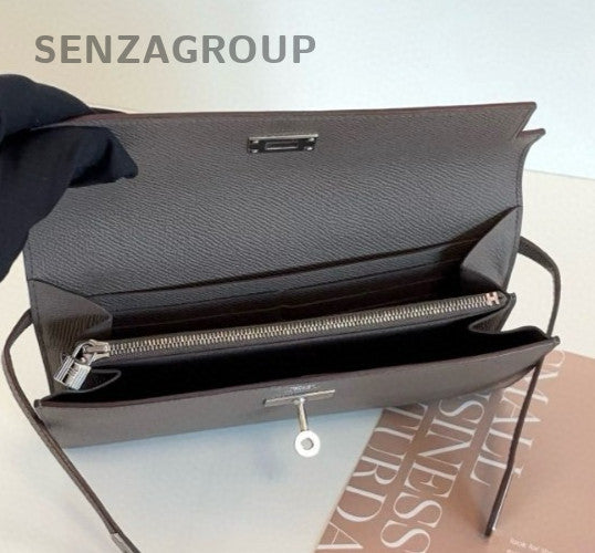 Hermes Kelly Long Wallet Clutch Gray Silver Used Women Classic