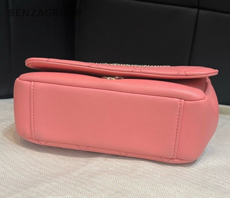 Chanel Diamond Chain Shoulder Bag Crossbody Pink Gold Women CC Logo Classic