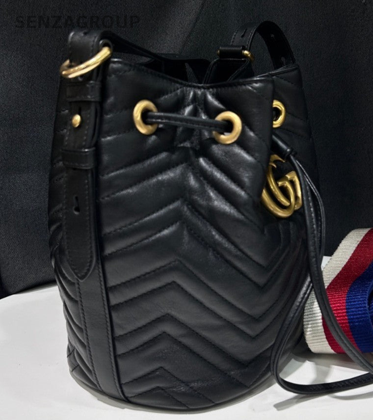 Gucci GG Marmont Bucket Black Gold Crossbody Women Classic Fashion