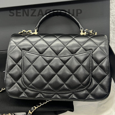 Chanel Black Gold CF Mini Handle Lambskin Shoulder Crossbody Bag Women