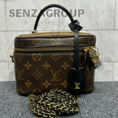 Louis Vuitton Monogram Vanity Chain Crossbody Bag Black Brown Women