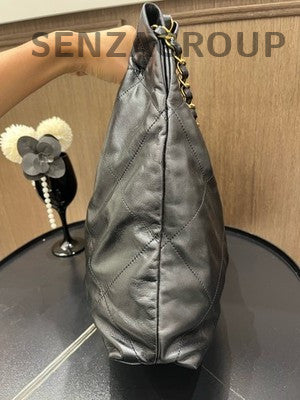 Chanel 22 Bag Medium Black Gold Quilted Chain Shoulder Crossbody Bag