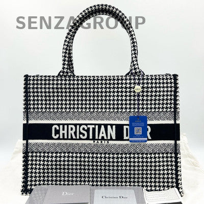 Dior Medium Tote Bag Black Houndstooth Classic Women's Handbag