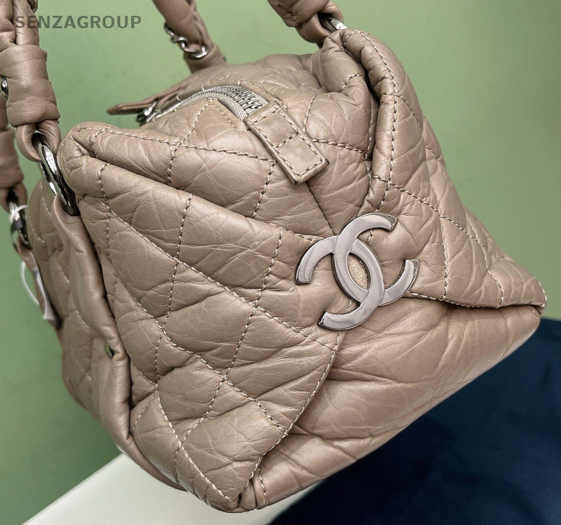 Chanel Bowling Diamond Shoulder Bag Gray Silver Used Women Classic