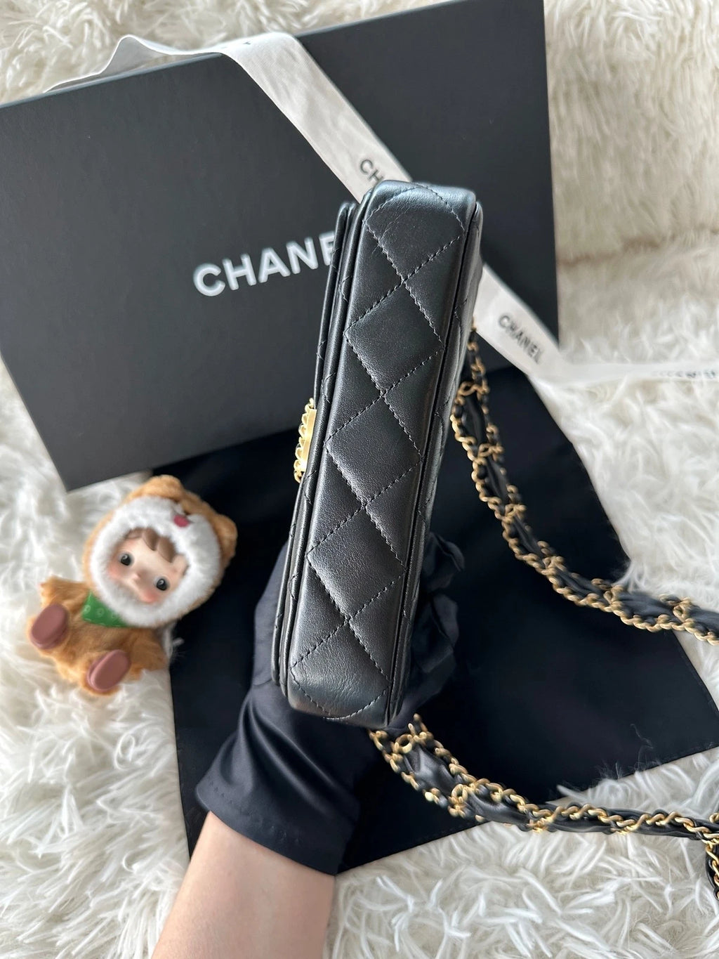New CHANEL Black Gold Baguette Shoulder Bag For Women
