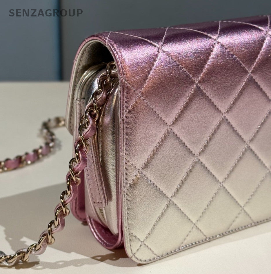 Chanel Classic Flap Mermaid Pink Silver Gradient Chain Shoulder Crossbody Women