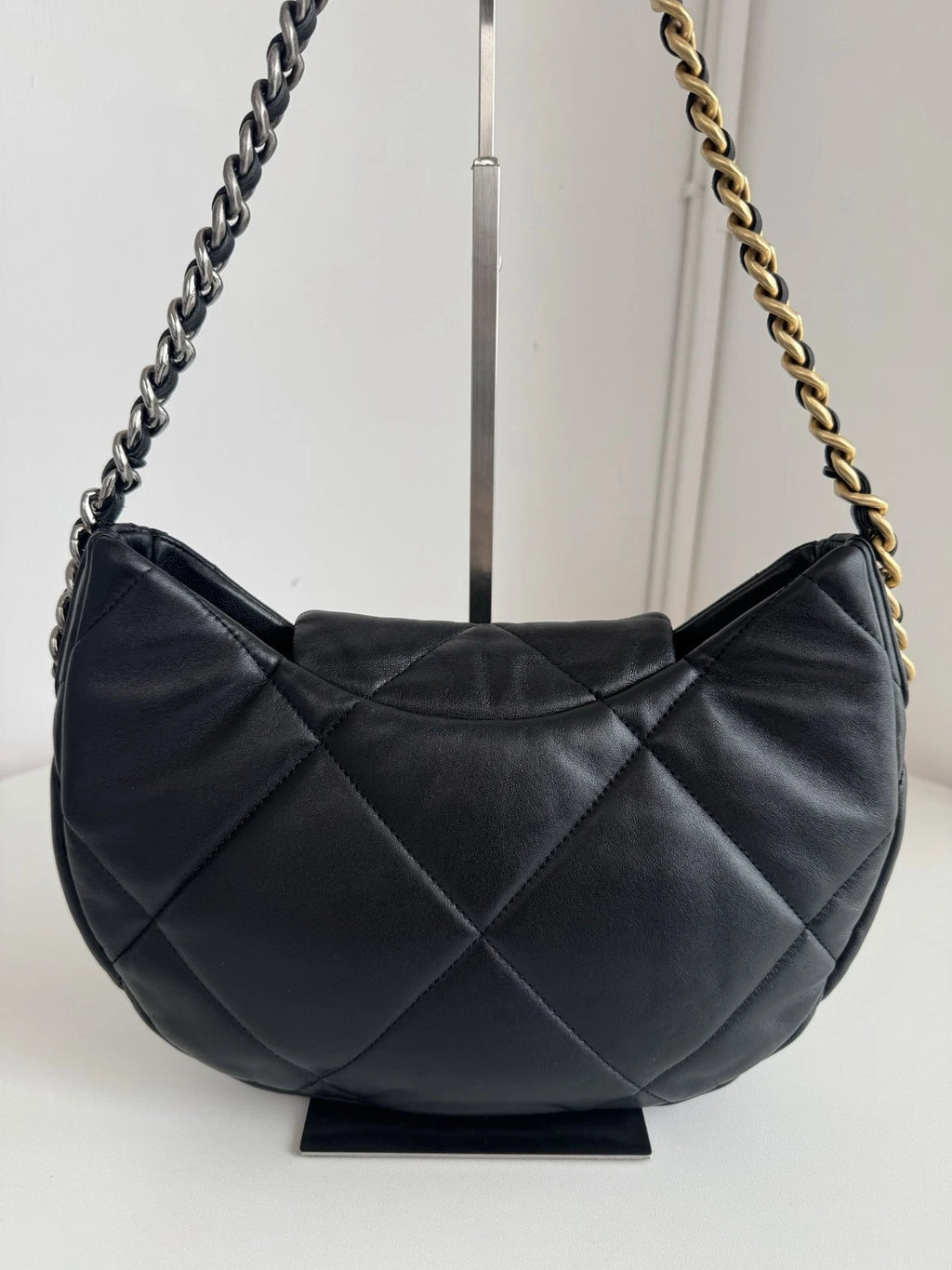 Chanel 19Bag Hobo Black Chain Handbag Shoulder Bag Gold Hardware Diamond
