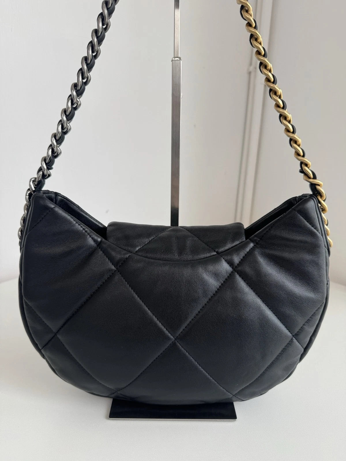 Chanel 19Bag Hobo Black Chain Handbag Shoulder Bag Gold Hardware Diamond