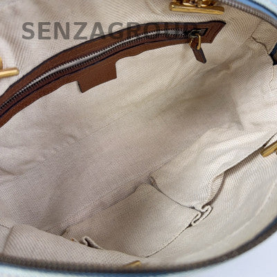 Gucci Soho Fringe Tote Bag Denim Blue Gold Women Shoulder Bag