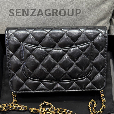 Chanel 24B WOC Quilted Chain Shoulder Bag Black Gold Women's Fashion