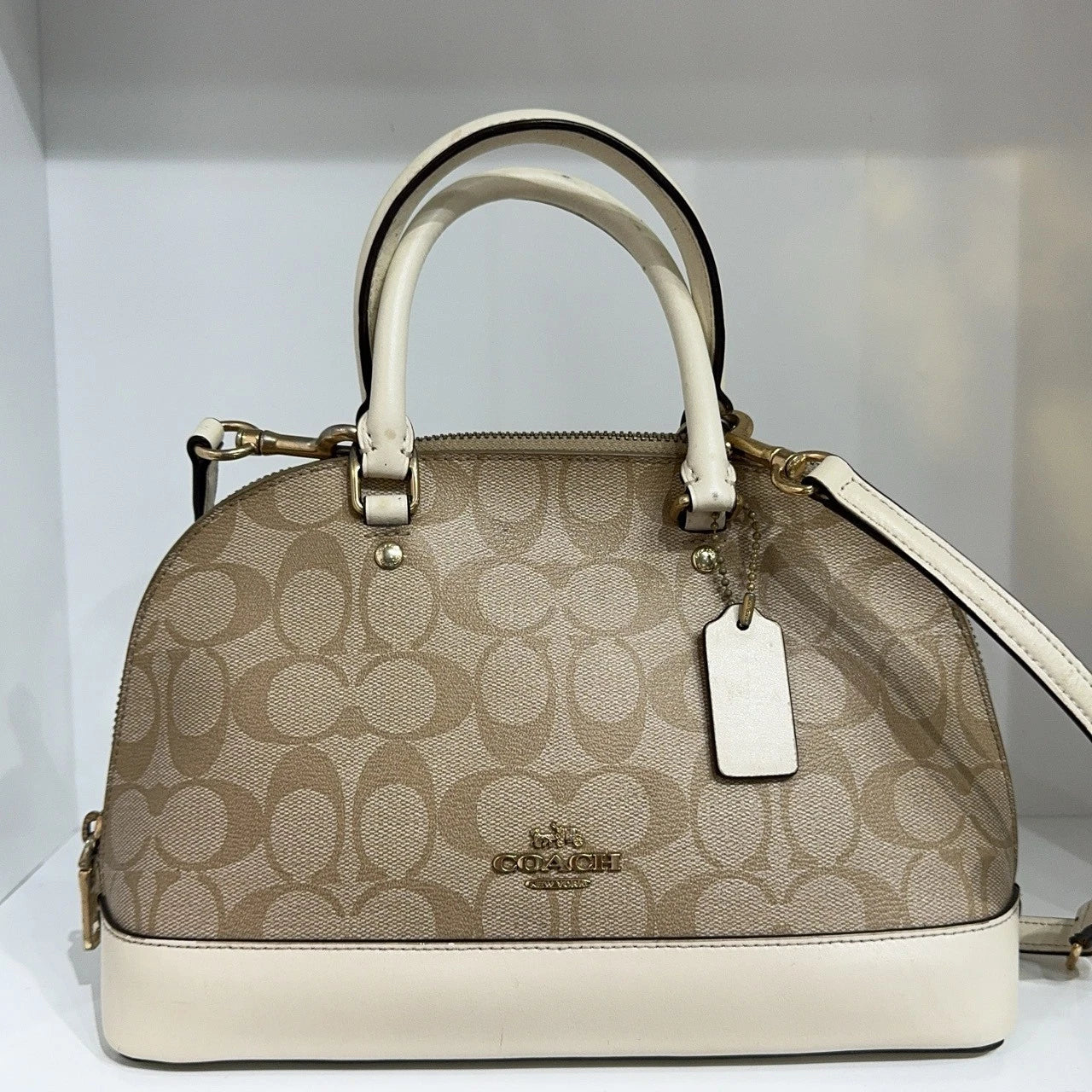 COACH Beige Monogram Canvas Shell Shoulder Handbag Crossbody Women