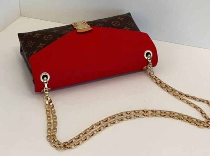 Louis Vuitton Pallas Chain Monogram Shoulder Crossbody Bag Red  Almost Brand New