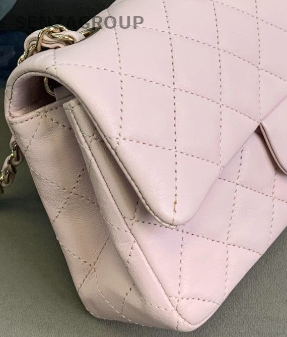 Chanel Classic Flap Lambskin Mini Chain Shoulder Bag Pink Gold Women Designer