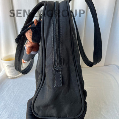 Prada Black Silver Nylon Classic Tote Shoulder Bag for Women