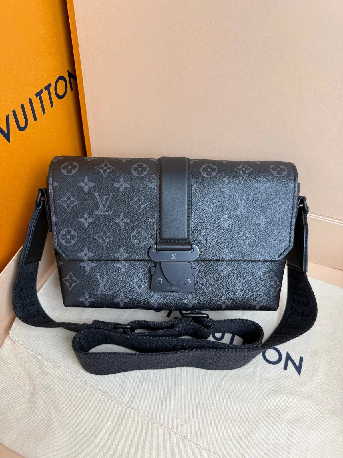 Louis Vuitton Black Canvas Crossbody Messenger Bag For Women