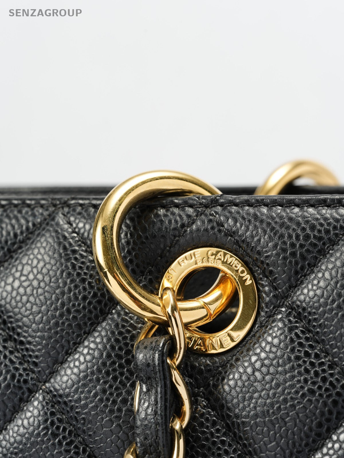 CHANEL Classic Matelasse GST Chain Tote Shoulder Bag Black Gold