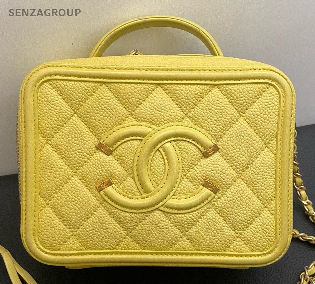 Chanel Vanity Case PM Calfskin Chain Shoulder Bag Crossbody Yellow Women Classic
