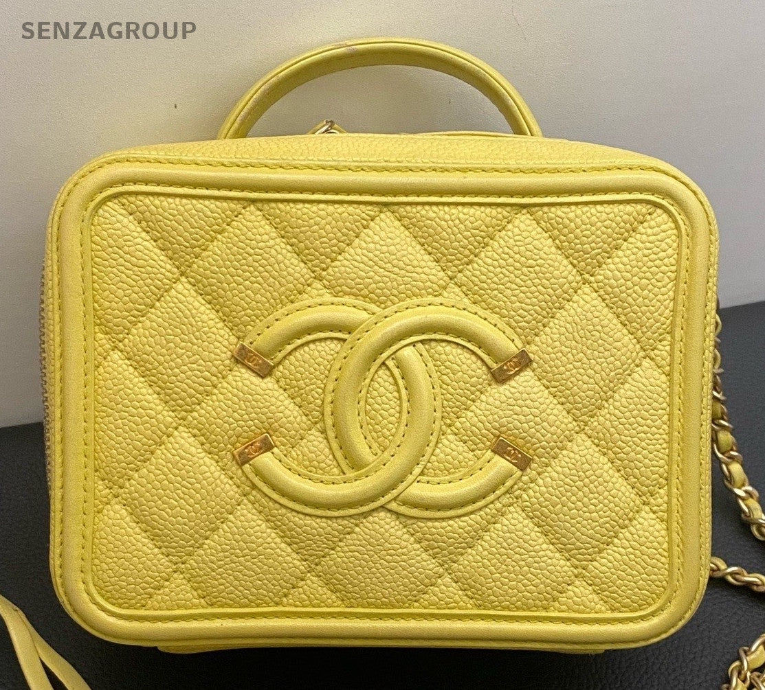 Chanel Vanity Case PM Calfskin Chain Shoulder Bag Crossbody Yellow Women Classic