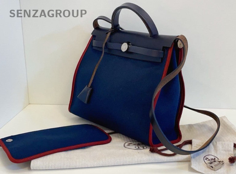 Hermes Herbag31 Top Handle Canvas Iris blue 2way Shoulder Handbag Women Classic