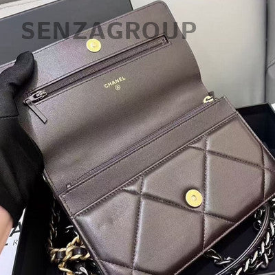 Chanel 19 Bag WOC Brown Gold Quilted Chain Crossbody Shoulder Bag