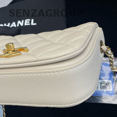 Chanel Mini Flap Bag Lamb Leather White Gold Hardware Chain Shoulder Bag