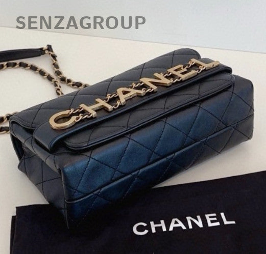Chanel Diamond PM Chain Shoulder Bag Crossbody Black Gold Women Classic
