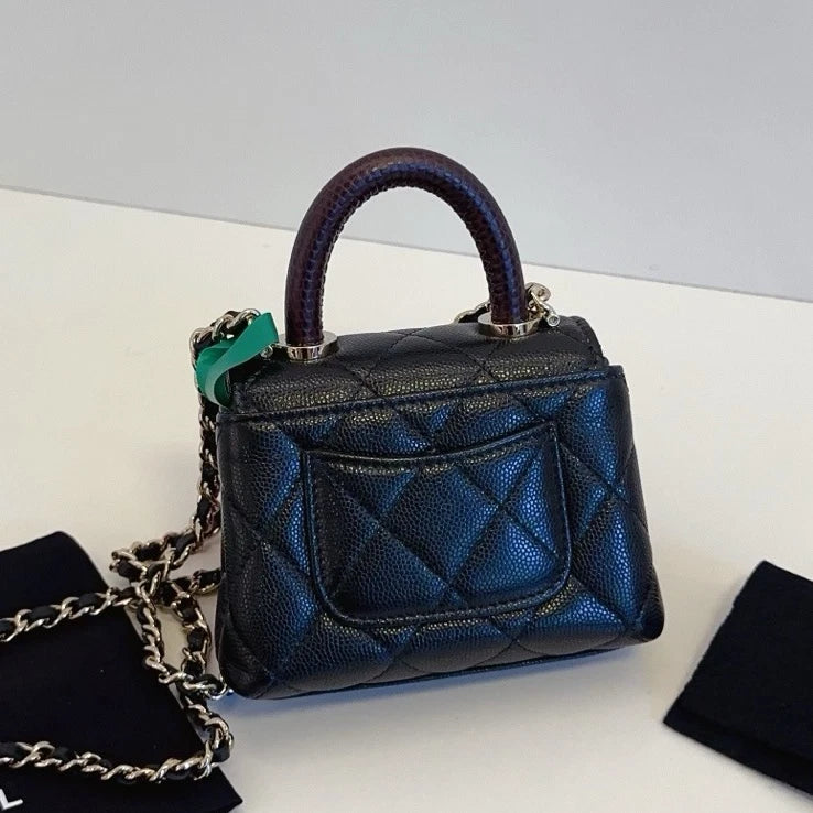 New Chanel Coco Handle Nano Calfskin Top Handle Chain Crossbody Black GHW