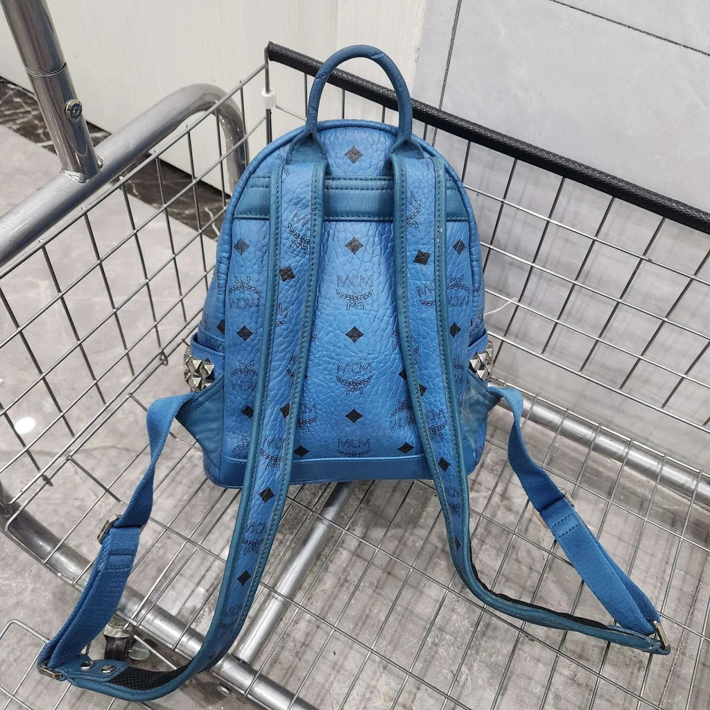 MCM Blue Monogram Rivet Small Backpack For Women