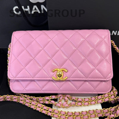 Chanel WOC Quilted Pink Gold Chain Crossbody Bag - Fashion Women