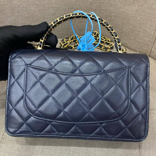 Chanel 22K Navy Blue Gold Hardware WOC Chain Crossbody Bag
