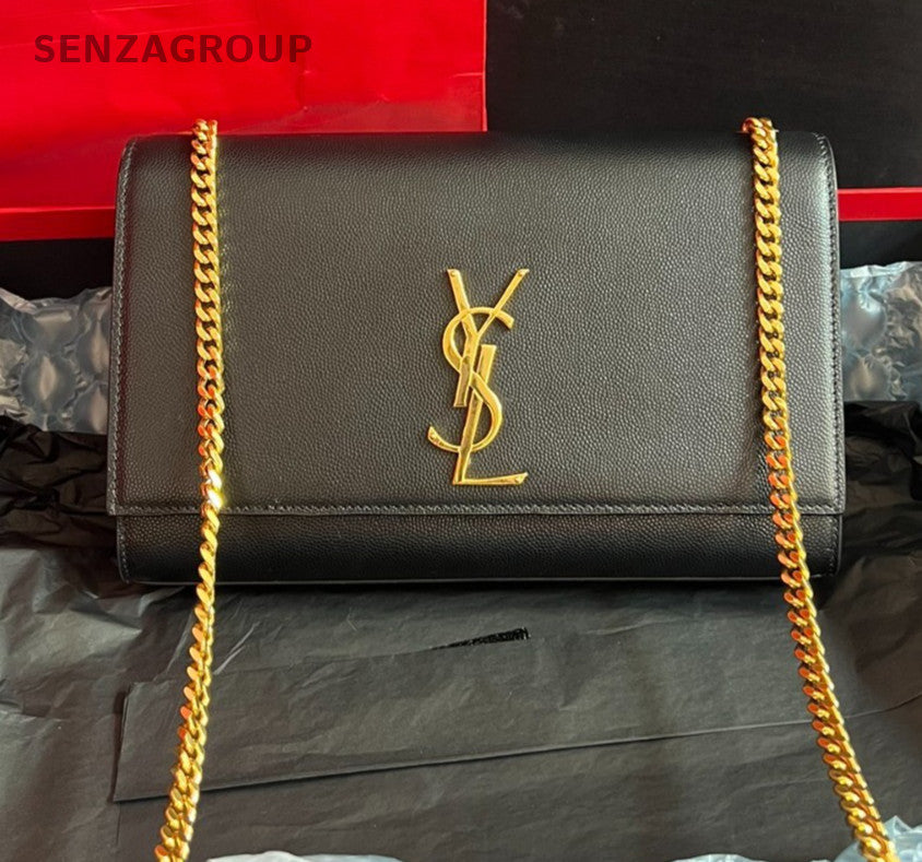 YSL Saint Laurent Kate Chain Shoulder bag Crossbody Black Gold Women Brand NEW