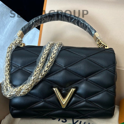 Louis Vuitton MM Black Lambskin Gold Buckle Chain Shoulder Handbag