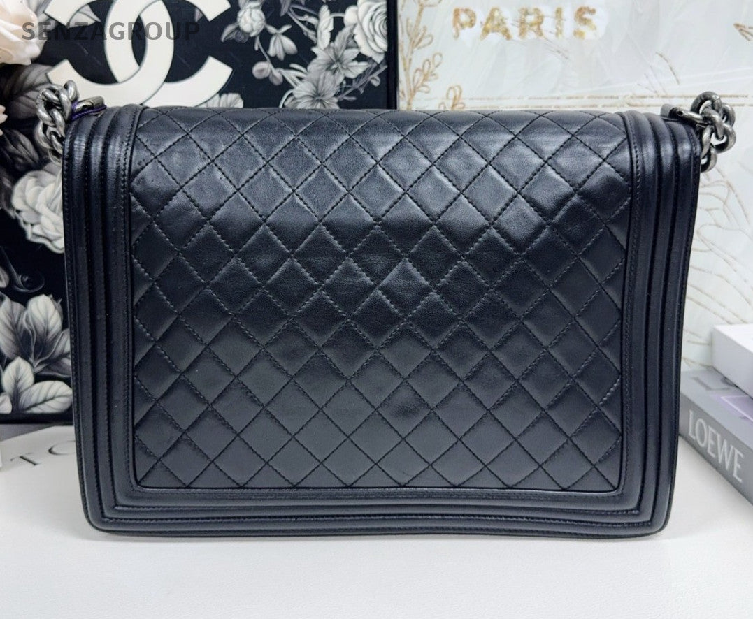 Chanel Leboy GM Chain Shoulder Bag Black Silver  Women Classic Diamond