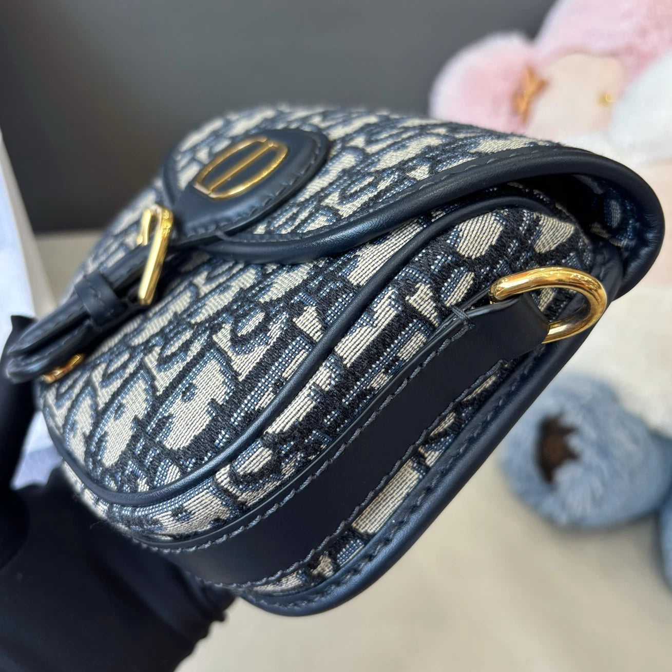 Dior Saddle Canvas Gold Navy Shoulder Bag Crossbody Excellent