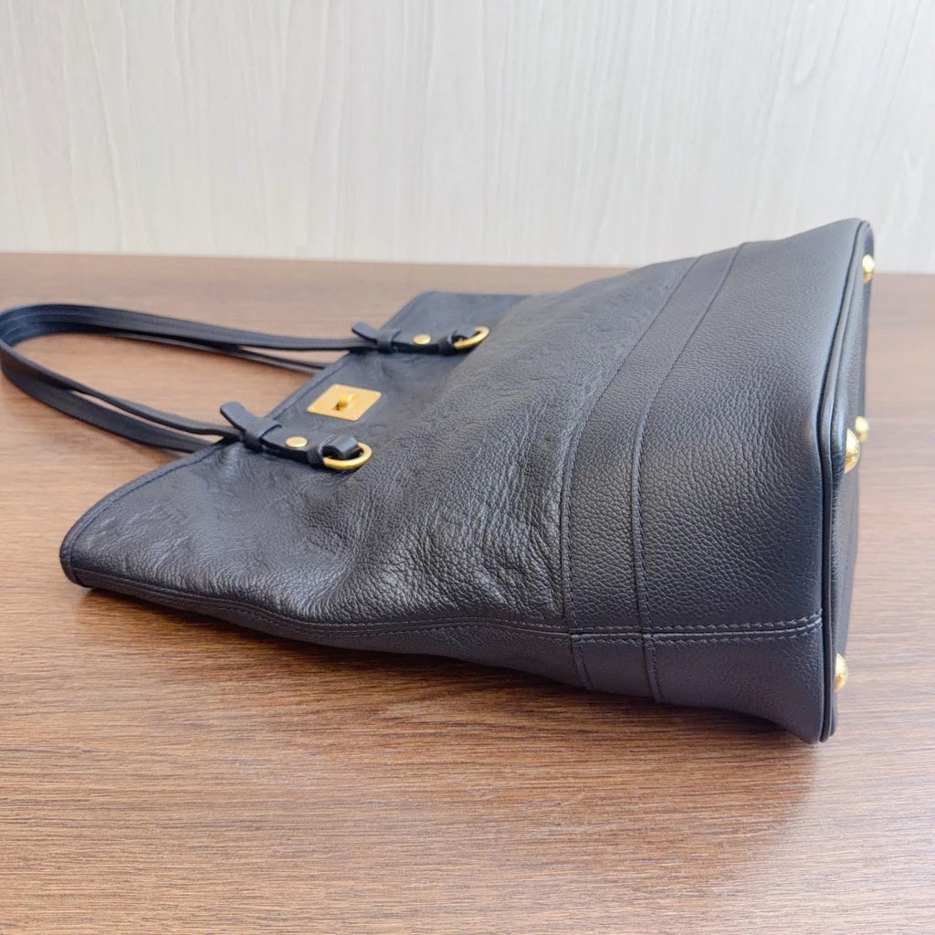 Louis Vuitton Calfskin Tote Shoulder Bag Black Gold Women Classic