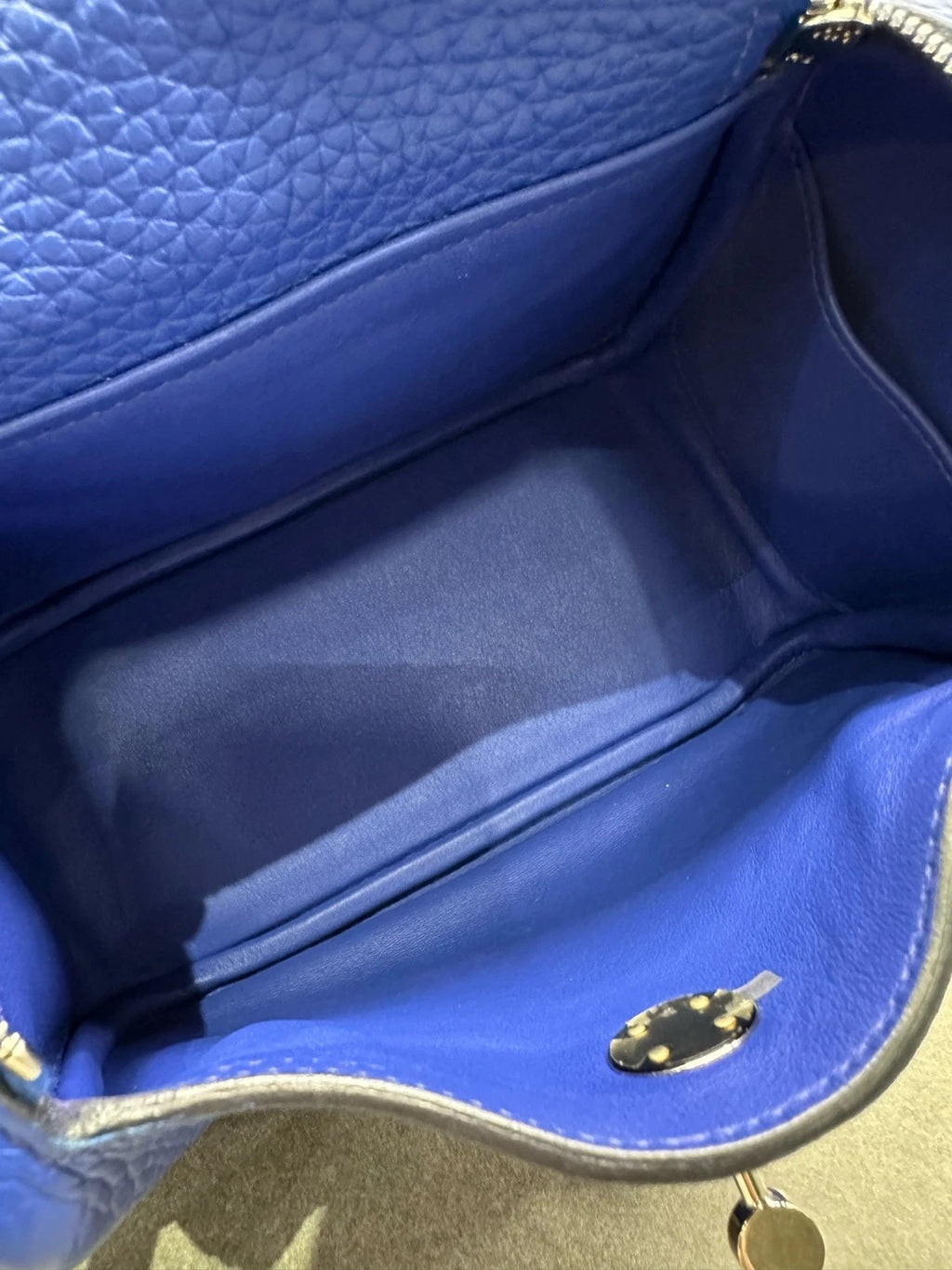 Hermes Mini Lindy TC Leather Blue Shoulder Handbag Crossbody Women
