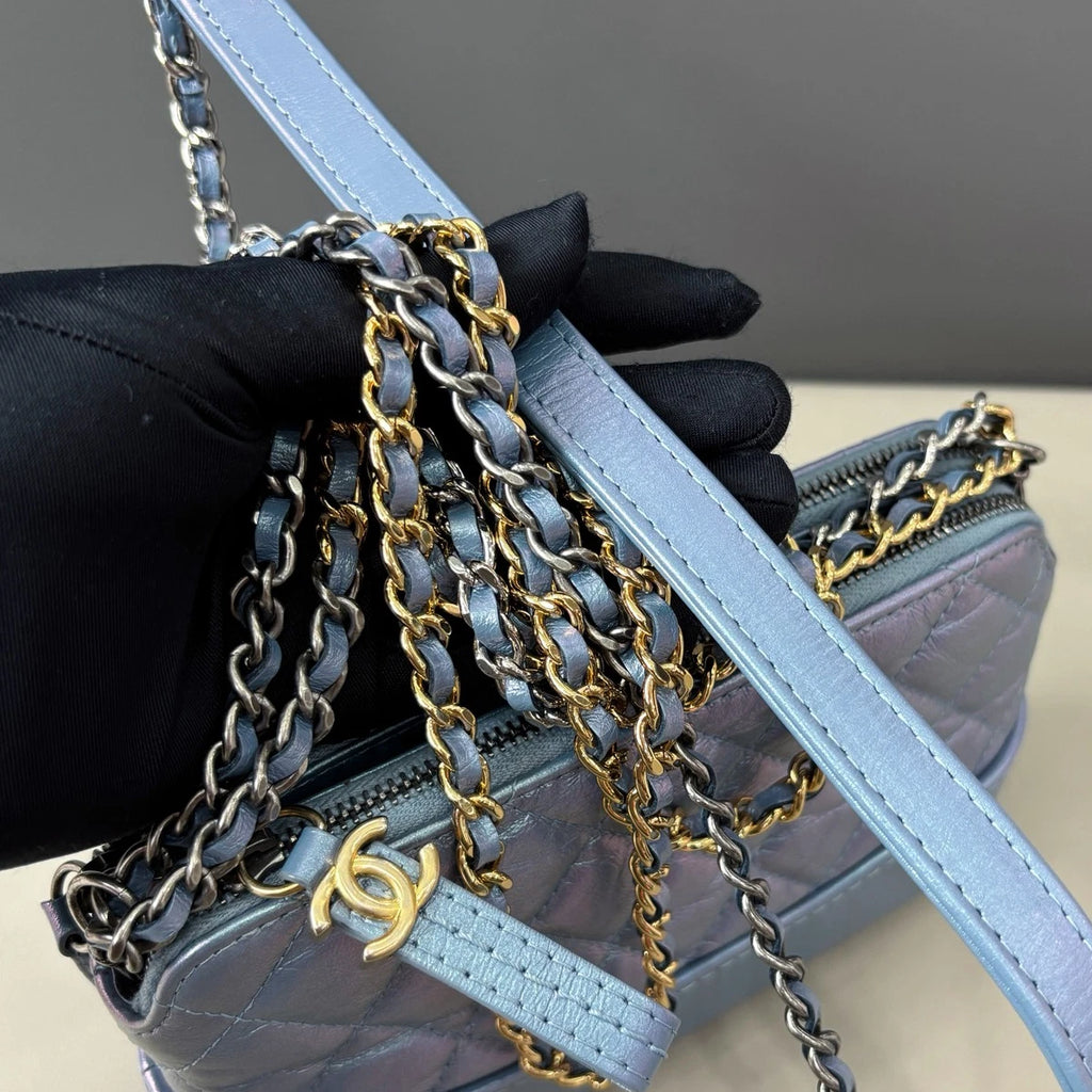 Chanel Gabrielle Mini Chain Shoulder Crossbody Blue Gold Diamond Women Classic