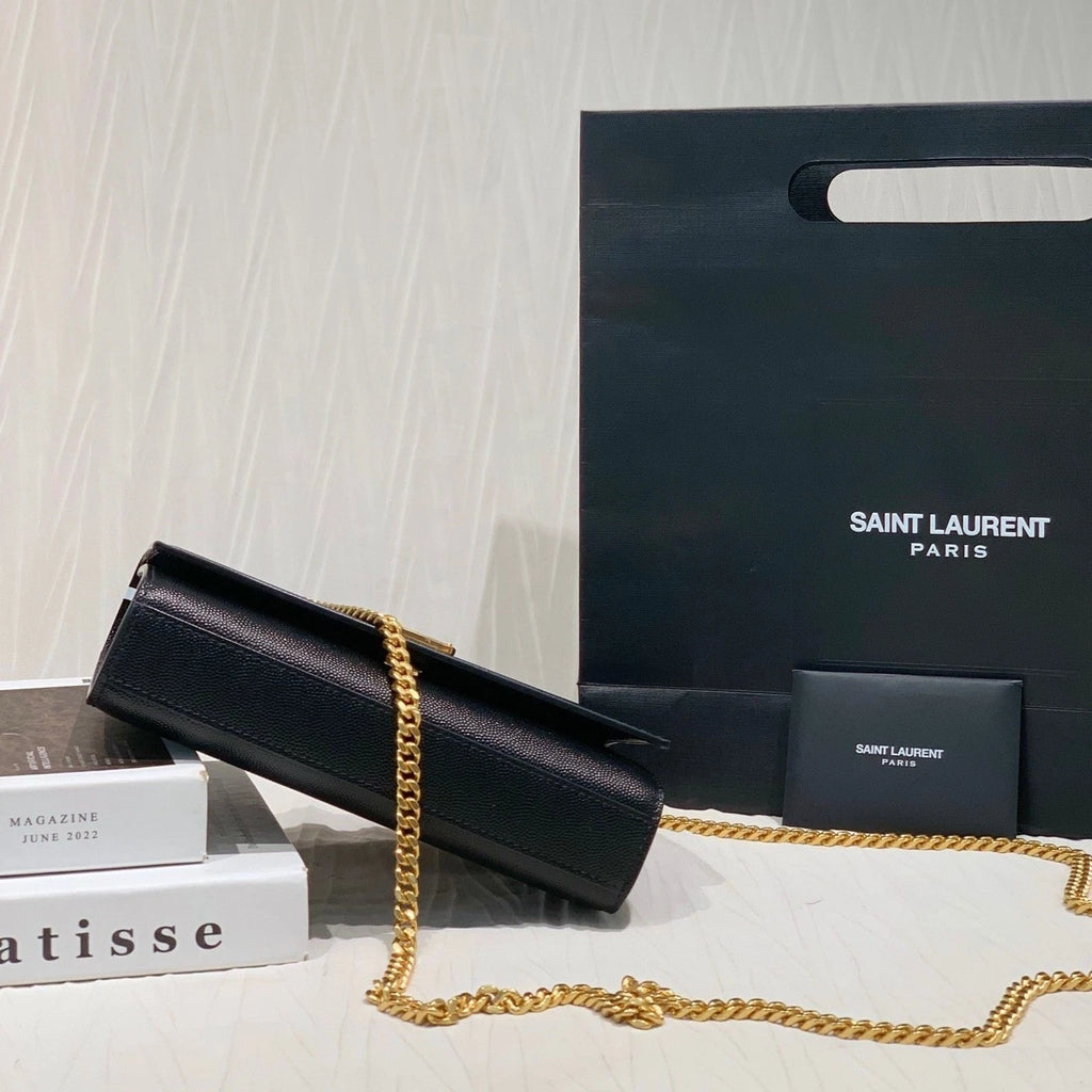 YSL Black Gold Leather Chain Shoulder Crossbody Bag For Women