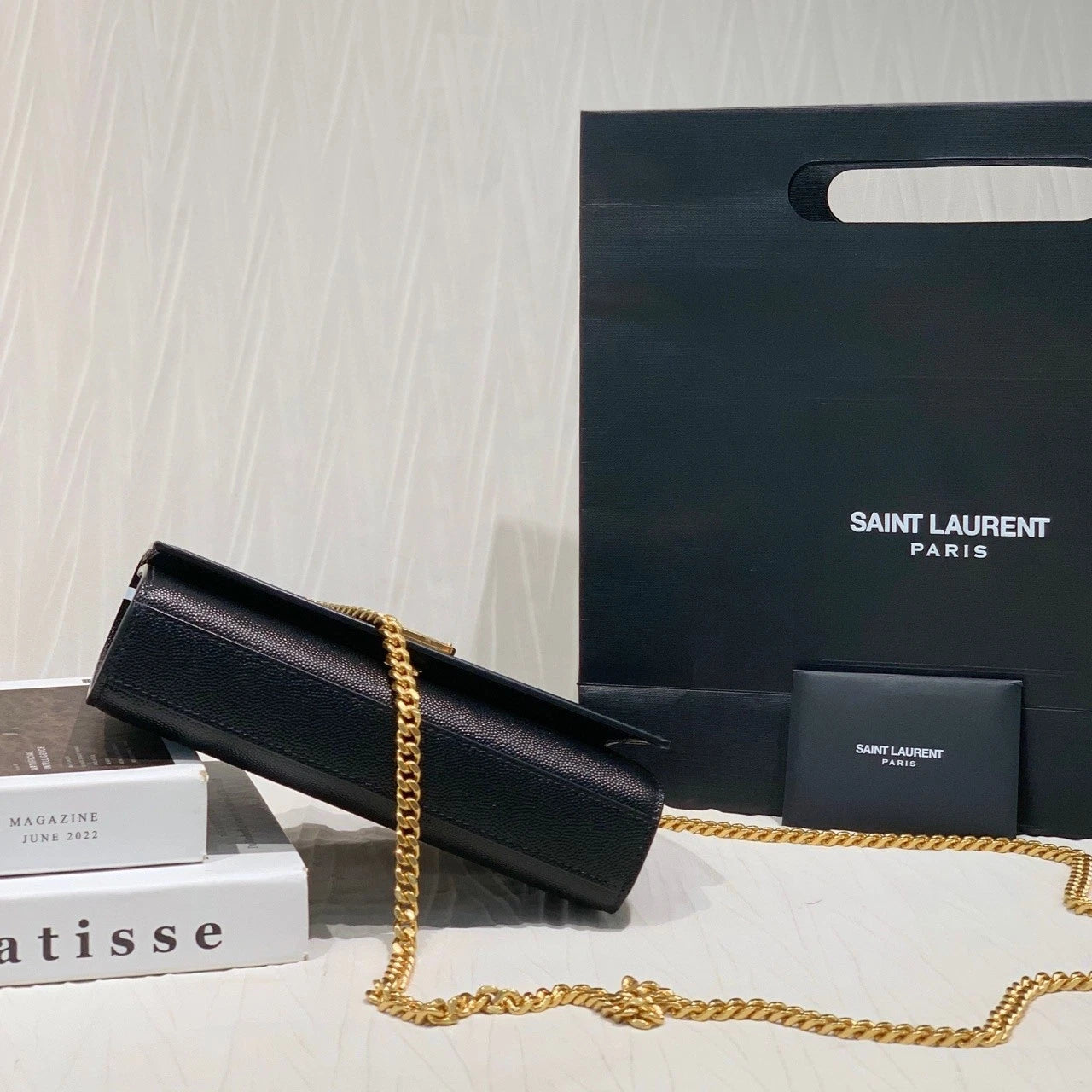 YSL Black Gold Leather Chain Shoulder Crossbody Bag For Women