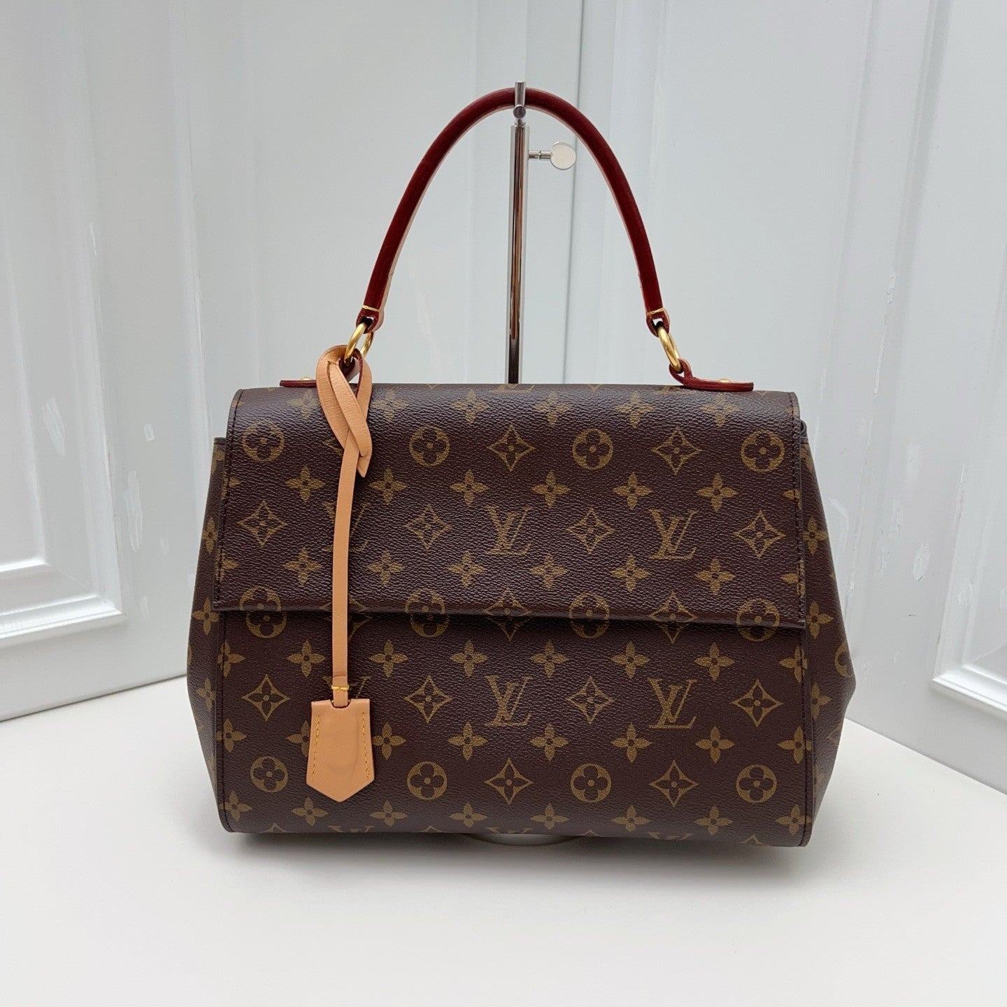 Louis Vuitton Cluny BB Monogram Top Handle Crossbody Brown Gold Women Classic
