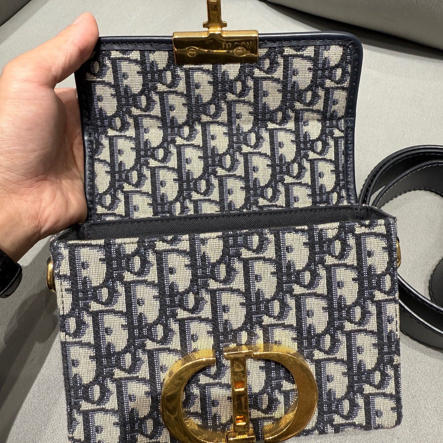 Dior Mini Box Montaigne Oblique Shoulder Crossbody Bag Black Gold