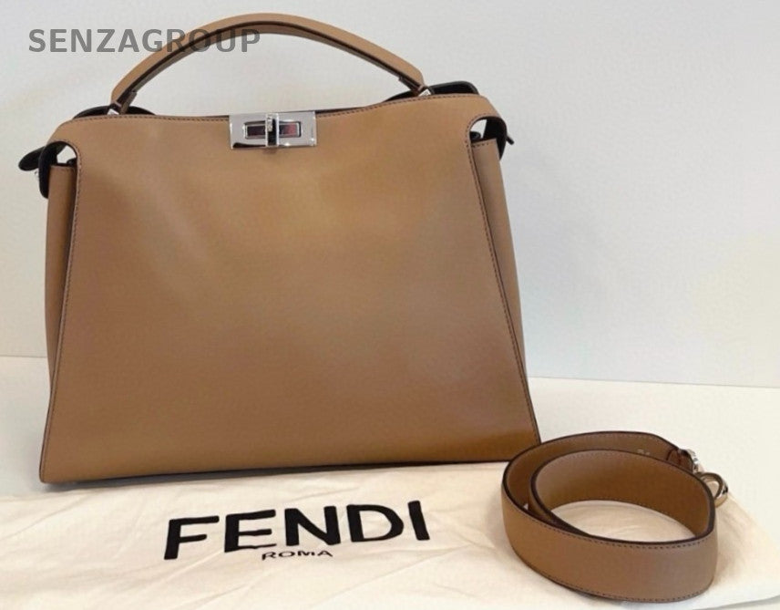 Fendi Peekaboo Essentially Full Leather Tote Top Handle Shoulder Bag Grey Women