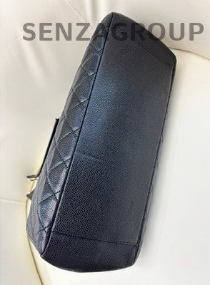 Chanel GST Black Silver CC Logo Tote Chain Shoulder Bag Quilted