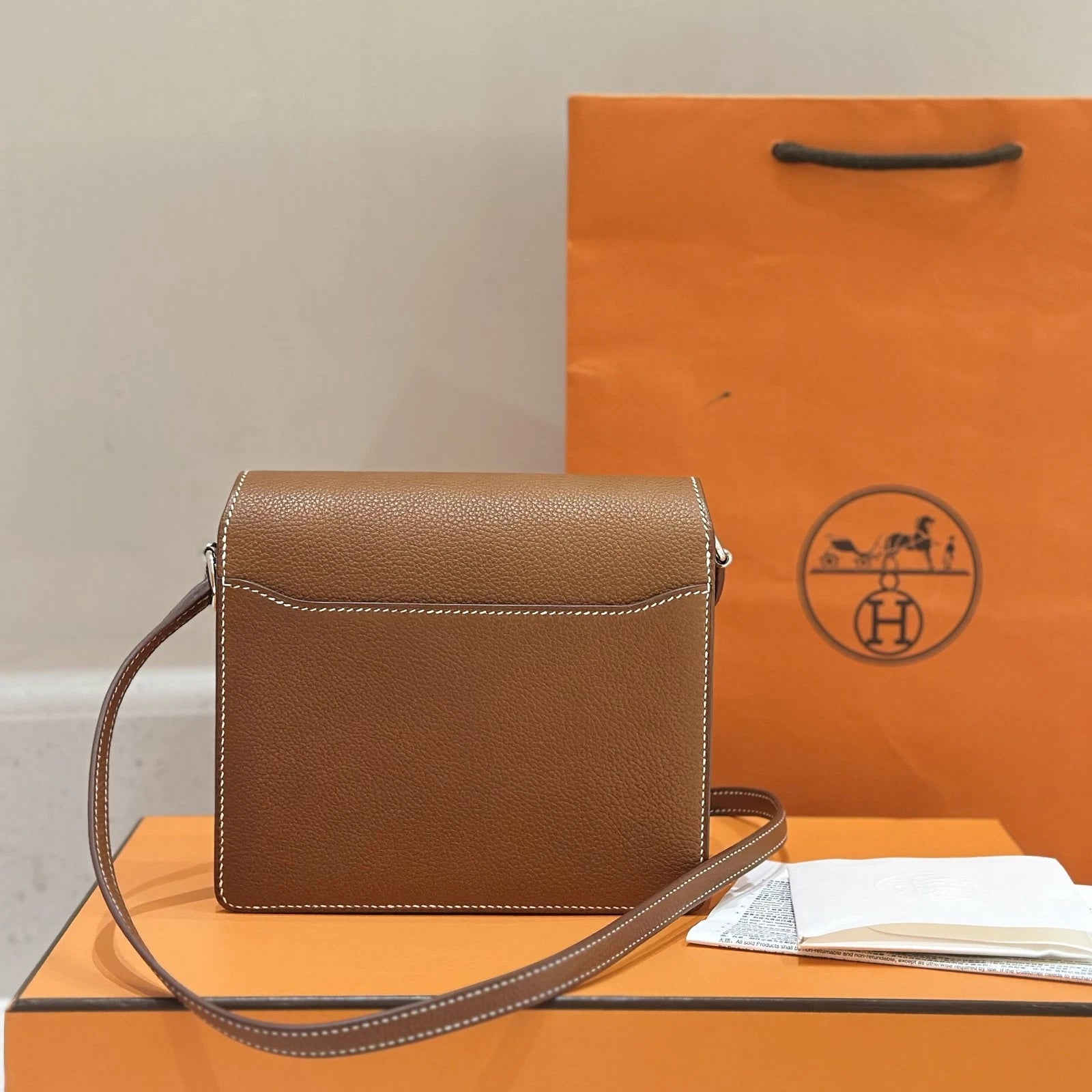 Hermes Roulis19 Evercolor Leather Shoulder Bag For Women Brown