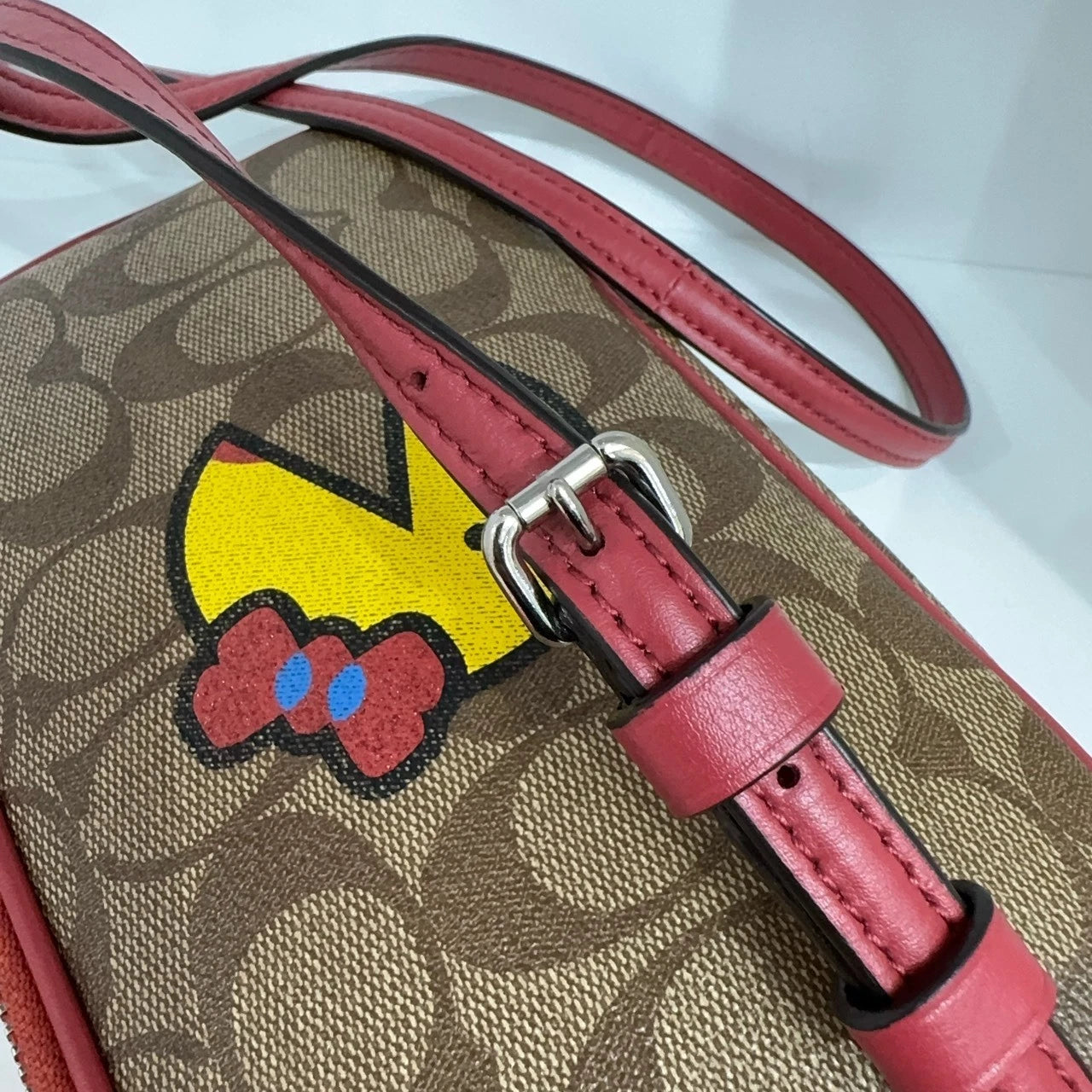 Coach Canvas x Pac-Man Monogram Crossbody Camera Bag Brown Red