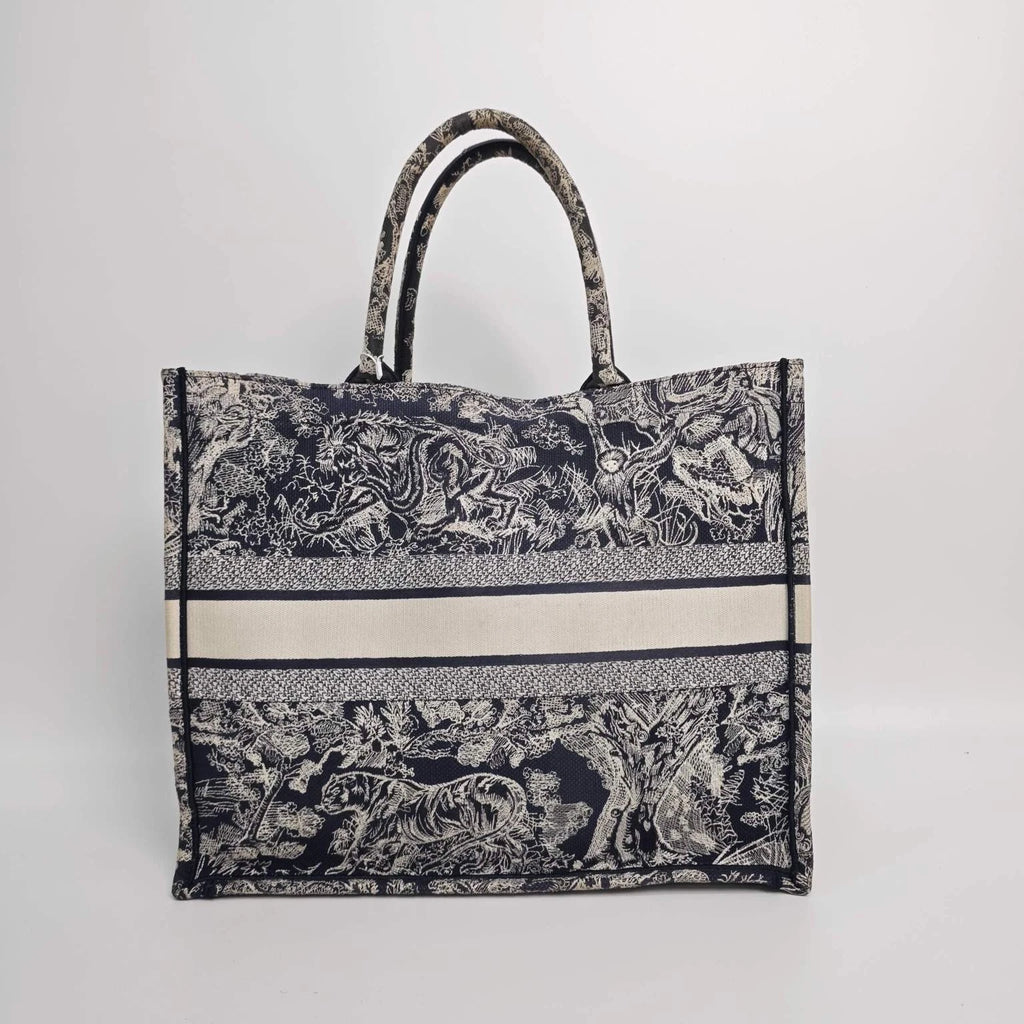 Authentic Dior Embroidered Canvas Large Zoo Book Tote Handbag For Women