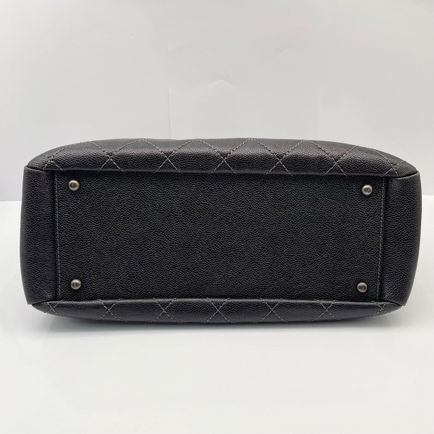 Chanel Tote Diamond Chain Shoulder Bag Black Silver Women Classic