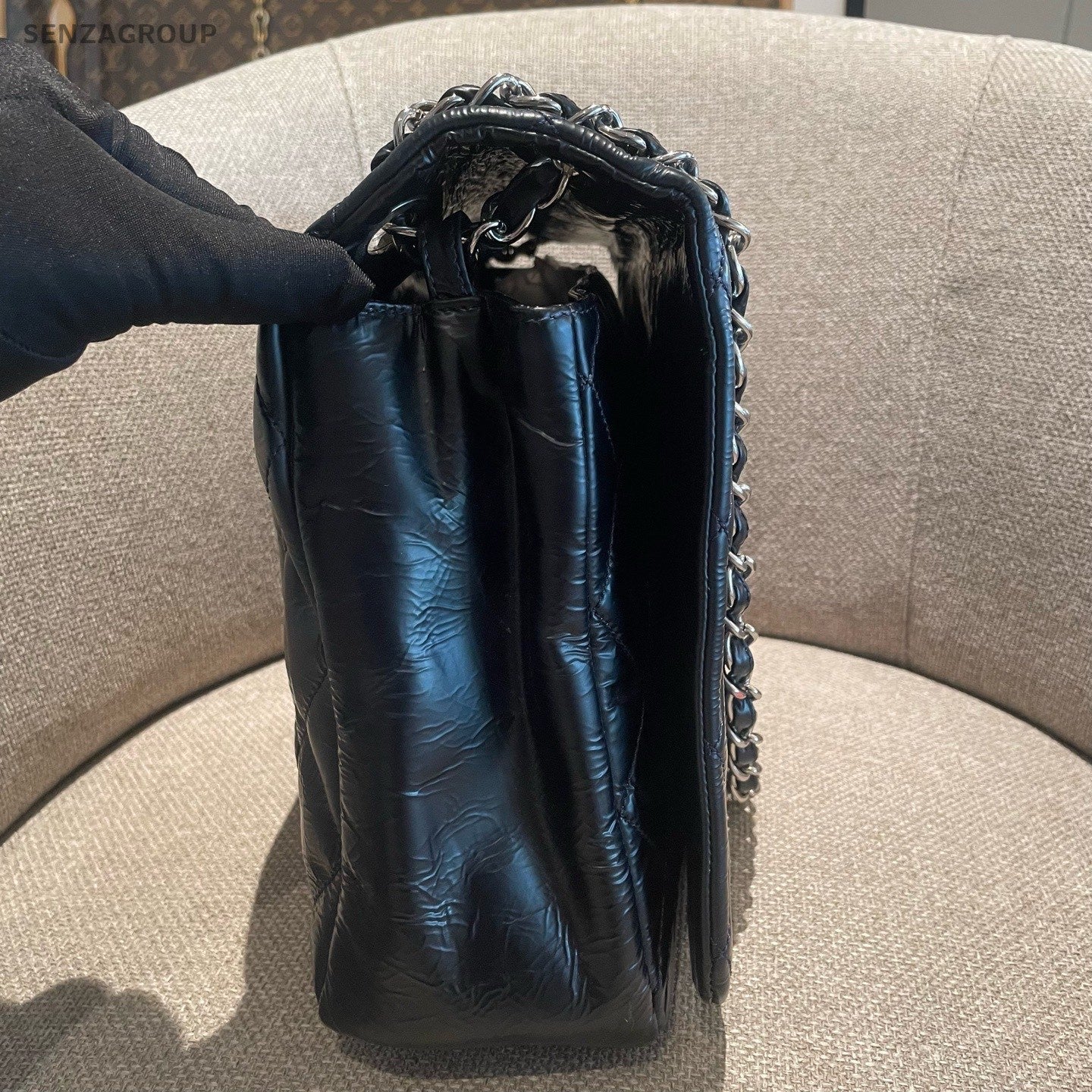 Chanel Diamond Chain CC Logo Shoulder Bag Black Silver Women Classic