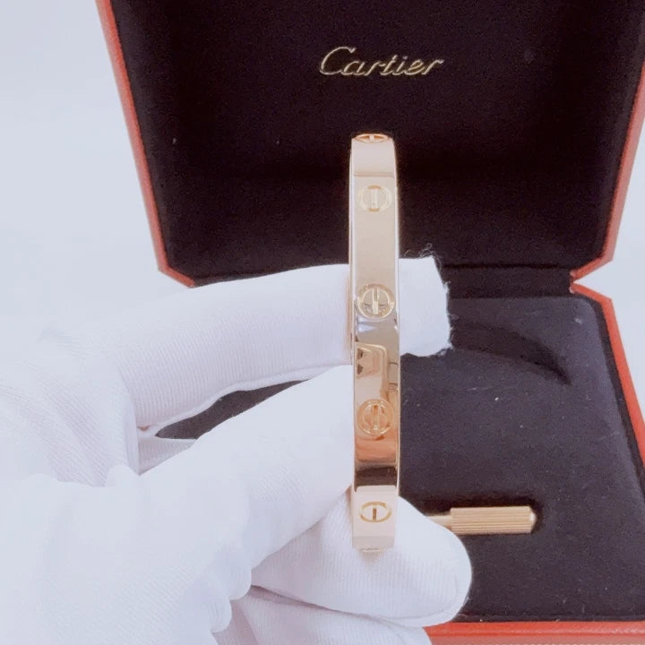 Cartier Love Classic 6.1mm Bangle Bracelet Double Screw 18k Rose Gold Size17